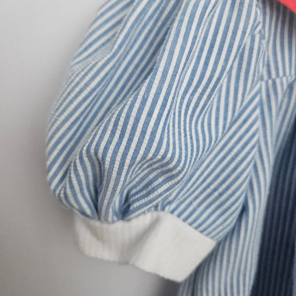 VTG Youngland Nautical Sailor Seersucker Dress Blue & White with Red Trim - Picture 6 of 15